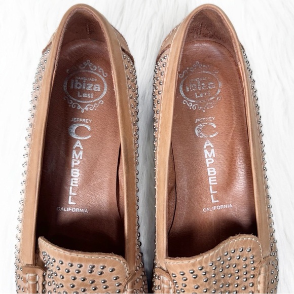 Jeffrey Campbell Tan Leather Silver Studded Blue Sole Slip On Chunky Loafer Flat - Picture 11 of 14